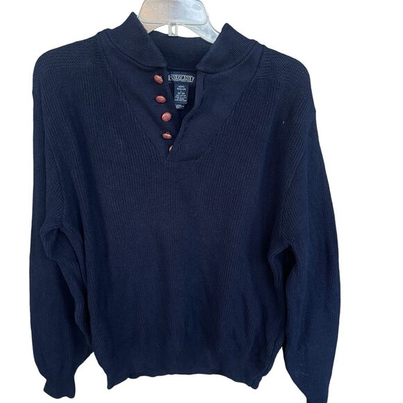 Lands End Sweater Men Large Blue Textured Button Up Grandpacore Vintage Nautical - Picture 1 of 10